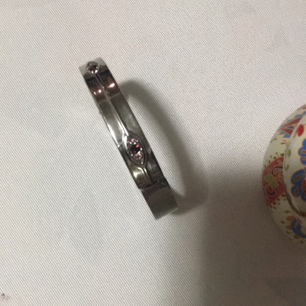 Fancy Silver Bangle Bracelet With Pink Stone